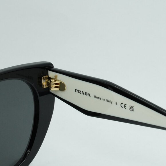 Prada PR14WS 09Q5S0 Sunglasses Black/Talc Cat Eye Frame, Dark Grey Lenses main image 9